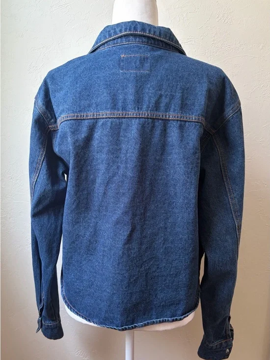 Velvet Heart Denim Cropped Jacket Dark Wash Button Front Shirt Jacket Size L - Picture 10 of 12